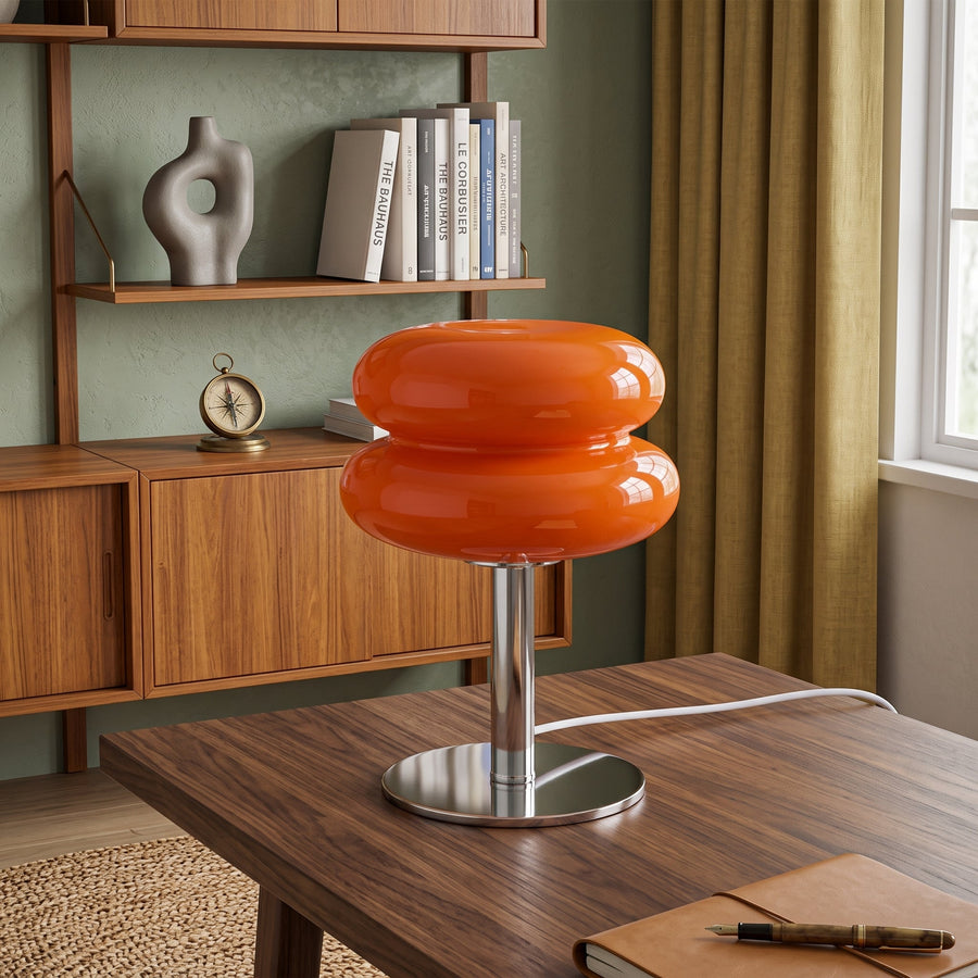 Stacked Glass Table Lamp on a Slim Chrome Stem