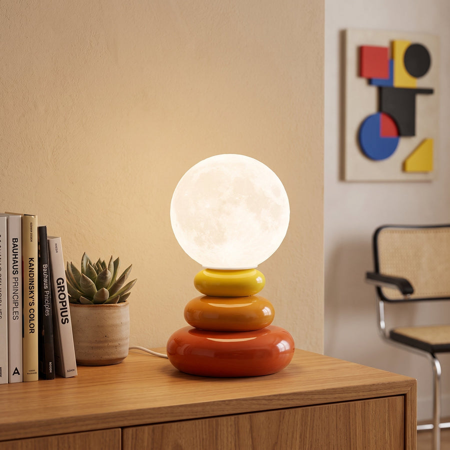 Mid Century Stacked Table Lamp with a Glass Globe Shade