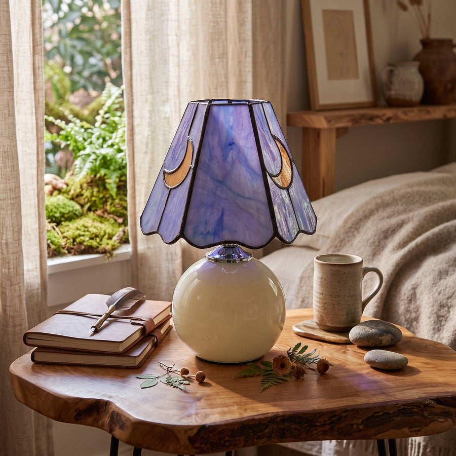 Stained Glass Table Lamp with Ceramic Base Moon Motif